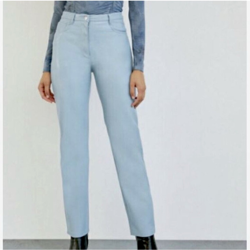Aritzia Wilfred women’s Melina Light Blue faux leather High-Waisted Pants size 8